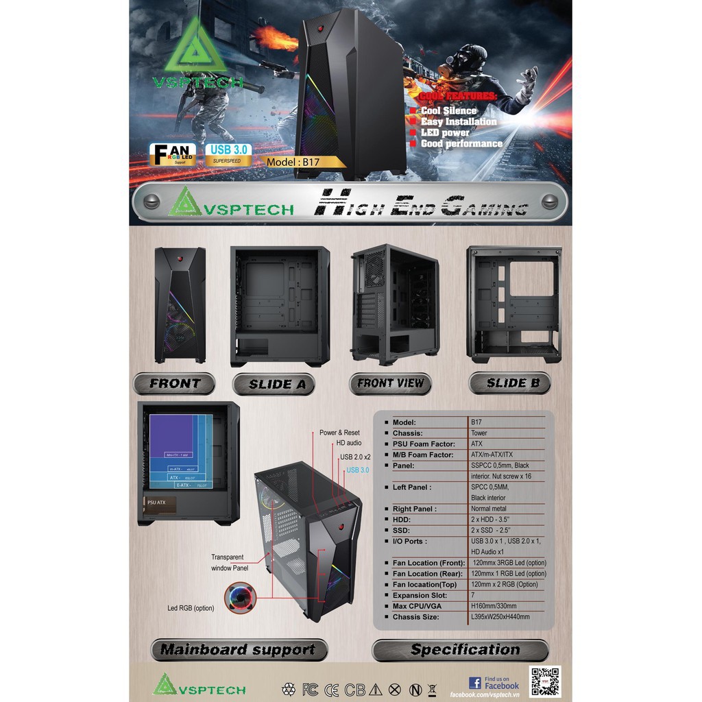 Case Vision B17 Gaming LED RGB (Kính cường lực) đèn led cực đẹp bảo hành 1 tháng 1 đổi 1