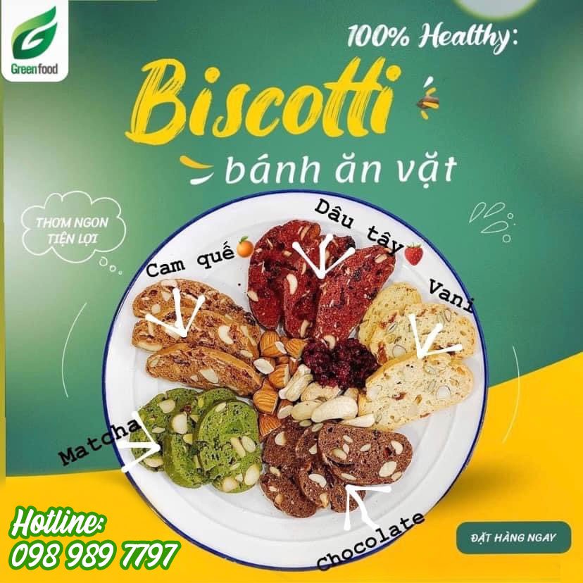 Biscotti nguyên cám 5 vị 250gr - Bánh ăn kiêng dành cho người giảm cân, tiểu đường.