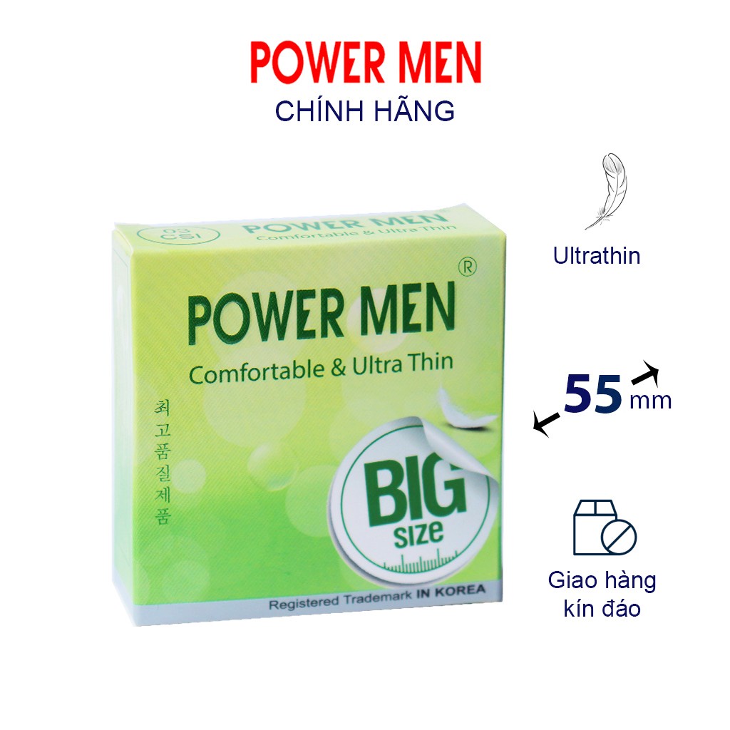 Bao cao su size lớn 55mm Power Men bcs siêu mỏng nhiều gel bôi trơn