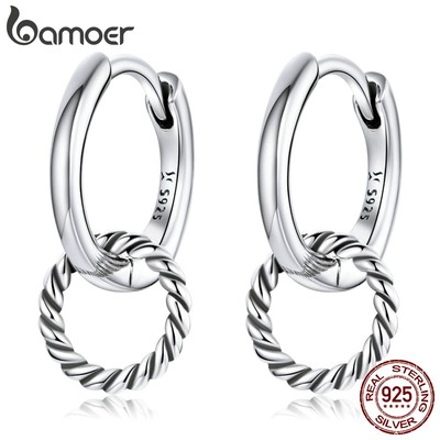 Bông Tai BAMOER SCE1199 Hình Tròn Đôi Bằng Bạc S925 Dành Cho Nữ