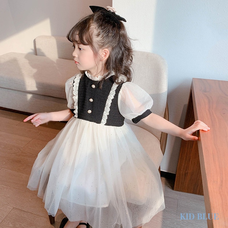 Đầm Công Chúa Cổ Tròn Phối Ren Lưới Phong Cách Phương Tây Thời Trang Mùa Hè Cho Bé Gái