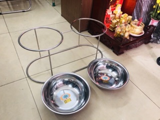 Bát ăn đôi inox cao 25cm dành cho chó