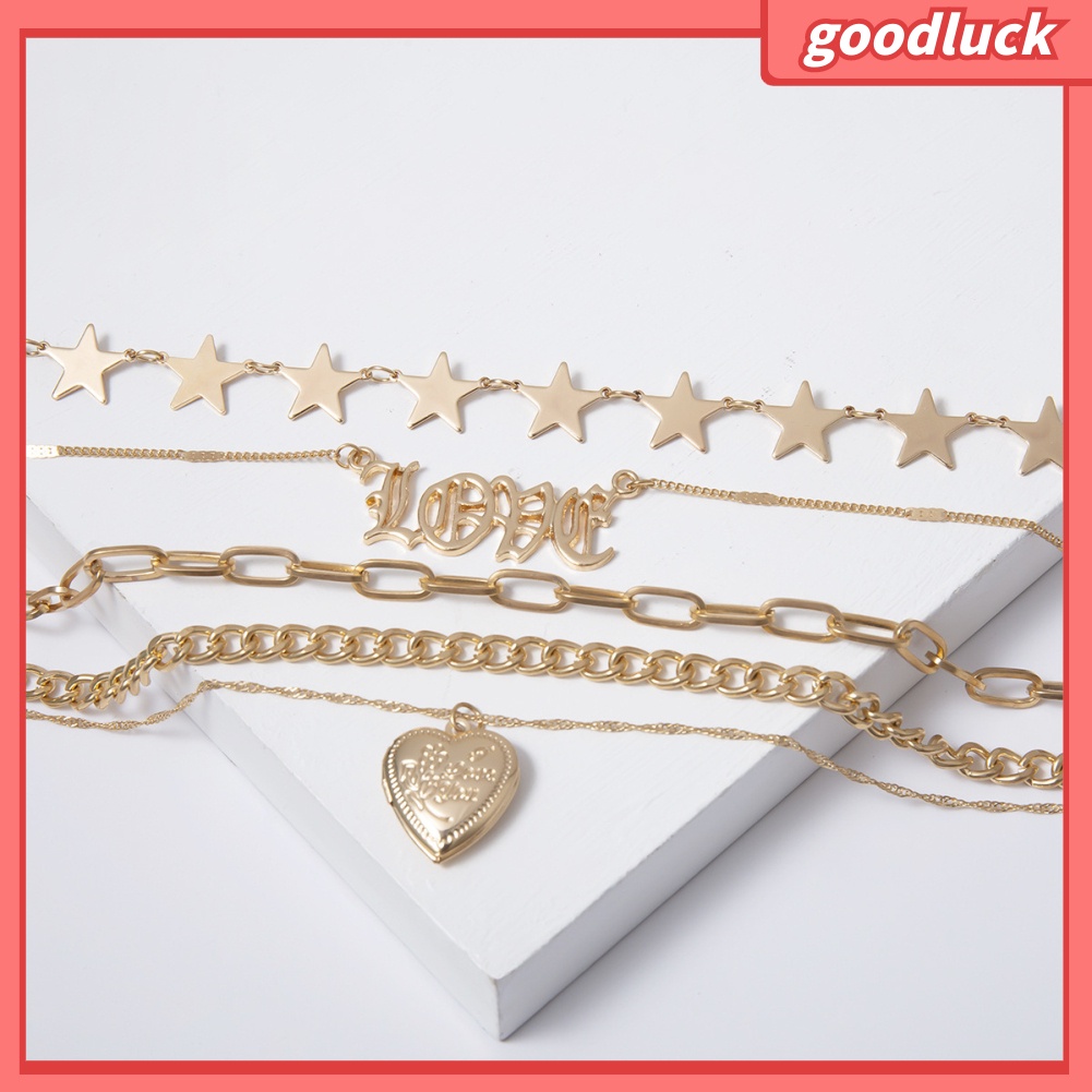 Set 5 Dây Chuyền Mặt Hình Ngôi Sao / Trái Tim Thời Trang Cho Nữ