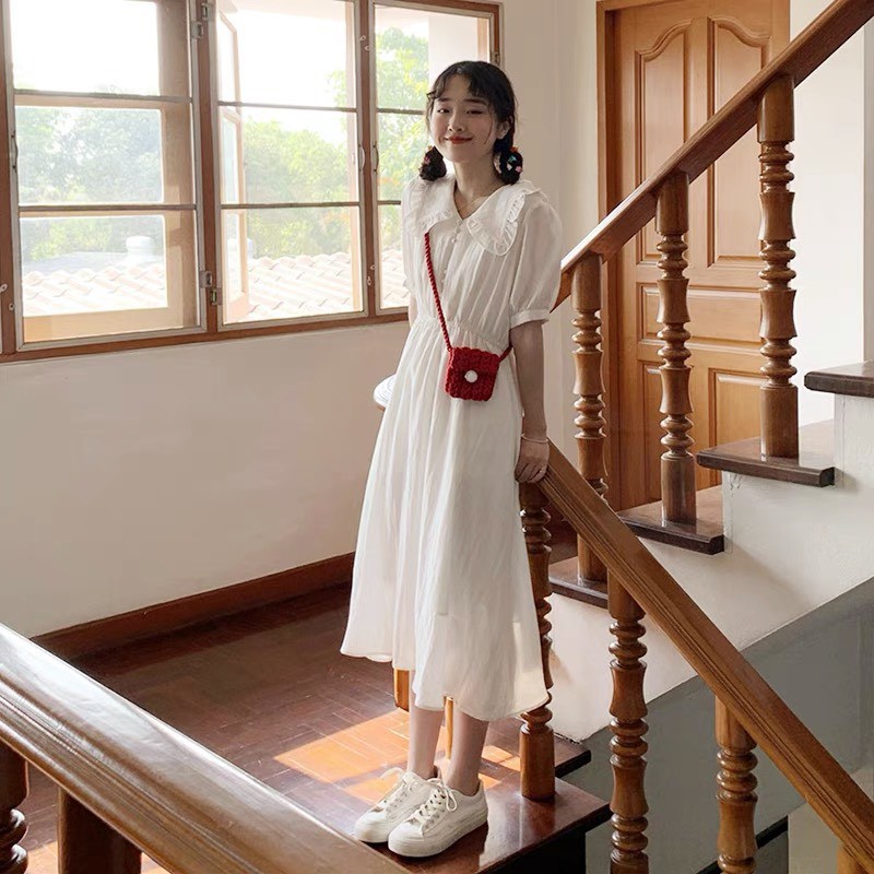 Đầm tiểu thư MẪU MỚI dáng midi cổ viền bèo nhẹ nhàng xinh xắn - Thời Trang VADA (Đ90)