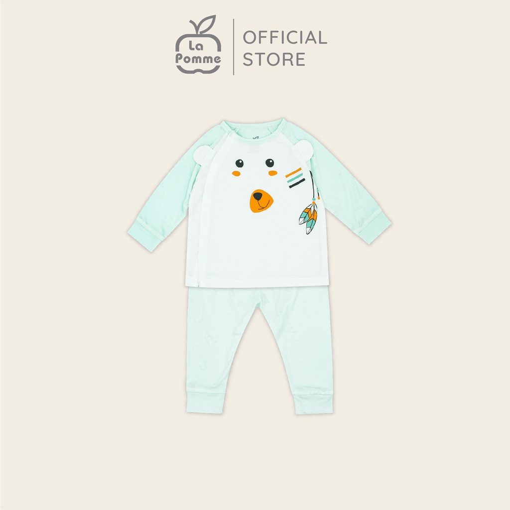 La Pomme sơ sinh Bộ đồ dài tay cúc lệch, cúc thẳng, body dài, bodychip Teddy Bear(CTV)