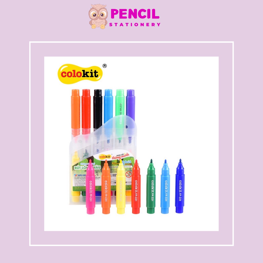 Bộ Bút Màu Nước 12 Màu Thiên Long FP-01 Colokit 2 Đầu FP-C01, Văn Phòng Phẩm Bút Lông Màu Cho Bé Tập Tô Vẽ