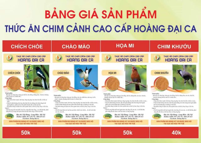 Cám Chim Tiểu Mi Hoàng Đại Ca, loại cám chất cám ổn định gói 200g.
