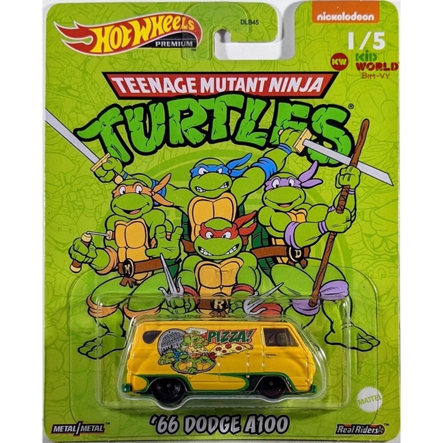 Xe mô hình Hot Wheels Premium Teenage Mutant Ninja Turtles Series '66 Dodge A100 HCN86, bánh cao su.