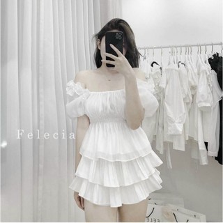 SET ÁO TRẮNG BO EO TAY BỒNH CHÂN VÁY XẾP LY TẦNG❤video thật shop quay❤cam kết y hình SET8516