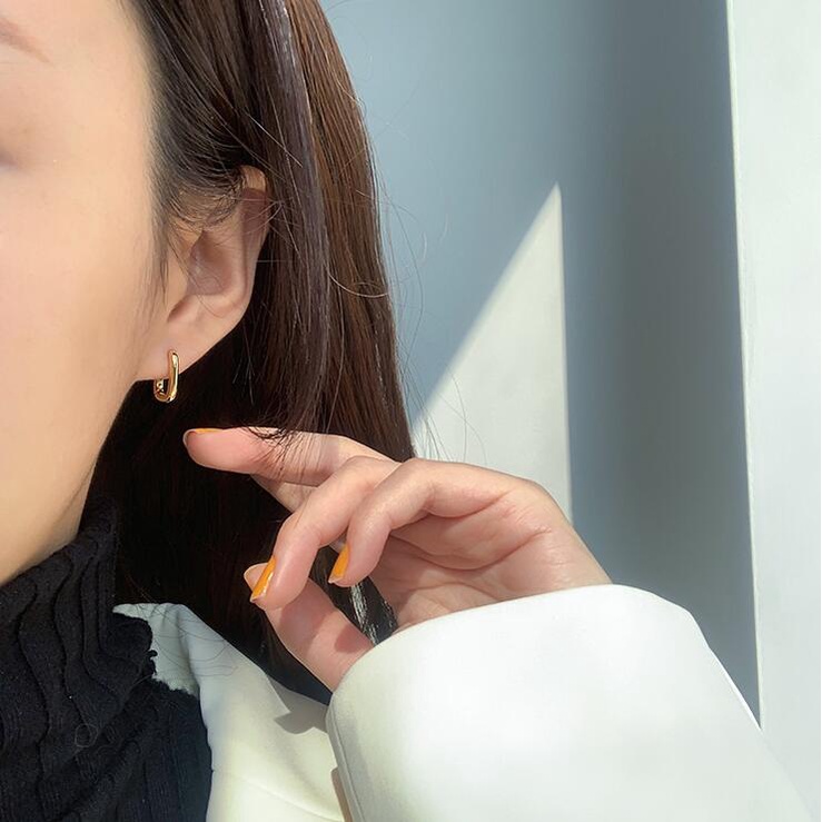 Khuyên Tai Kim Loại Mạ Vàng Hình Vuông Phong Cách Retro