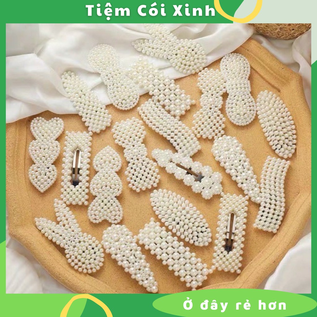 Kẹp tóc hợp kim hình học đính hạt ngọc trai nhựa phong cách hàn quốc cho nữ