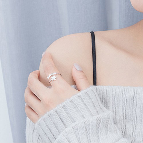 Nhẫn Bạc Nữ 925 Cá Tính Dành Cho Nữ, Hình Cánh Hoa Freesize - N2452 - Bảo Ngọc Jewelry | shopeetramty