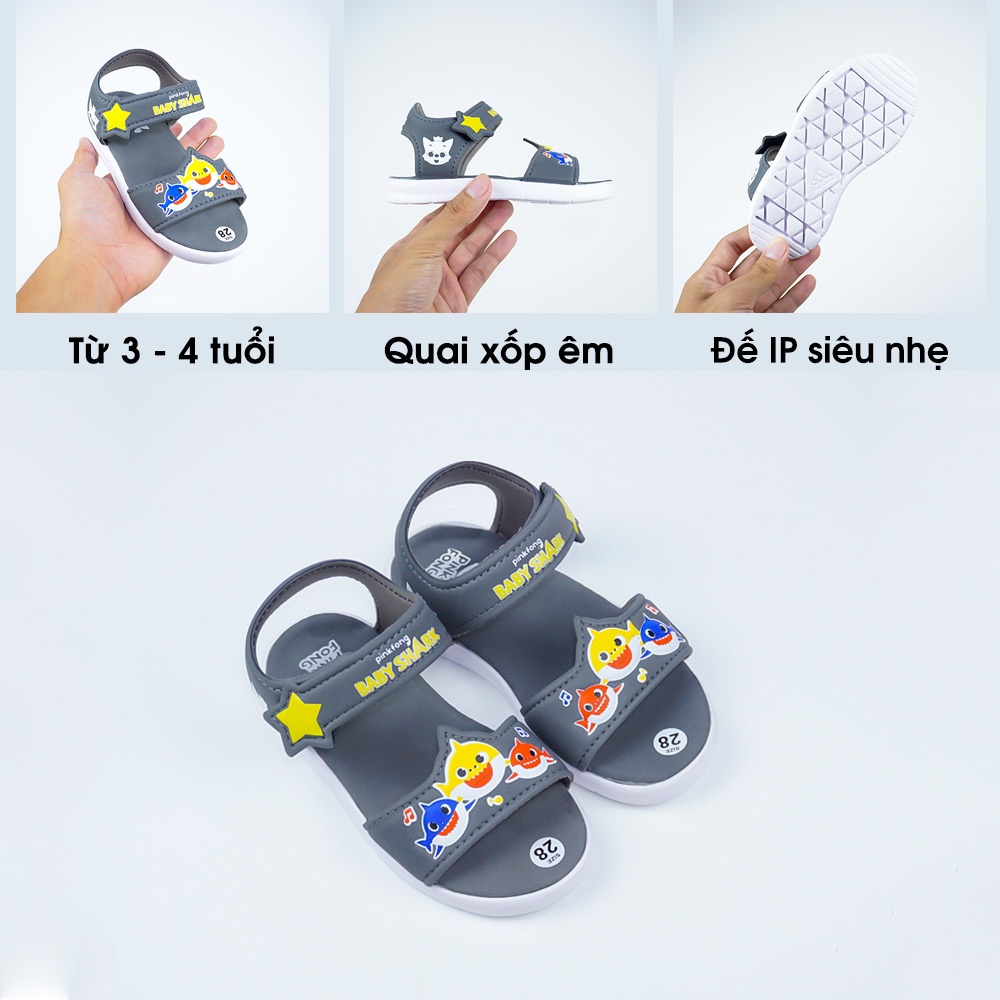 Dép quai hậu bé gái, giày sandal bé trai Baby Shark quai mềm đế nhẹ