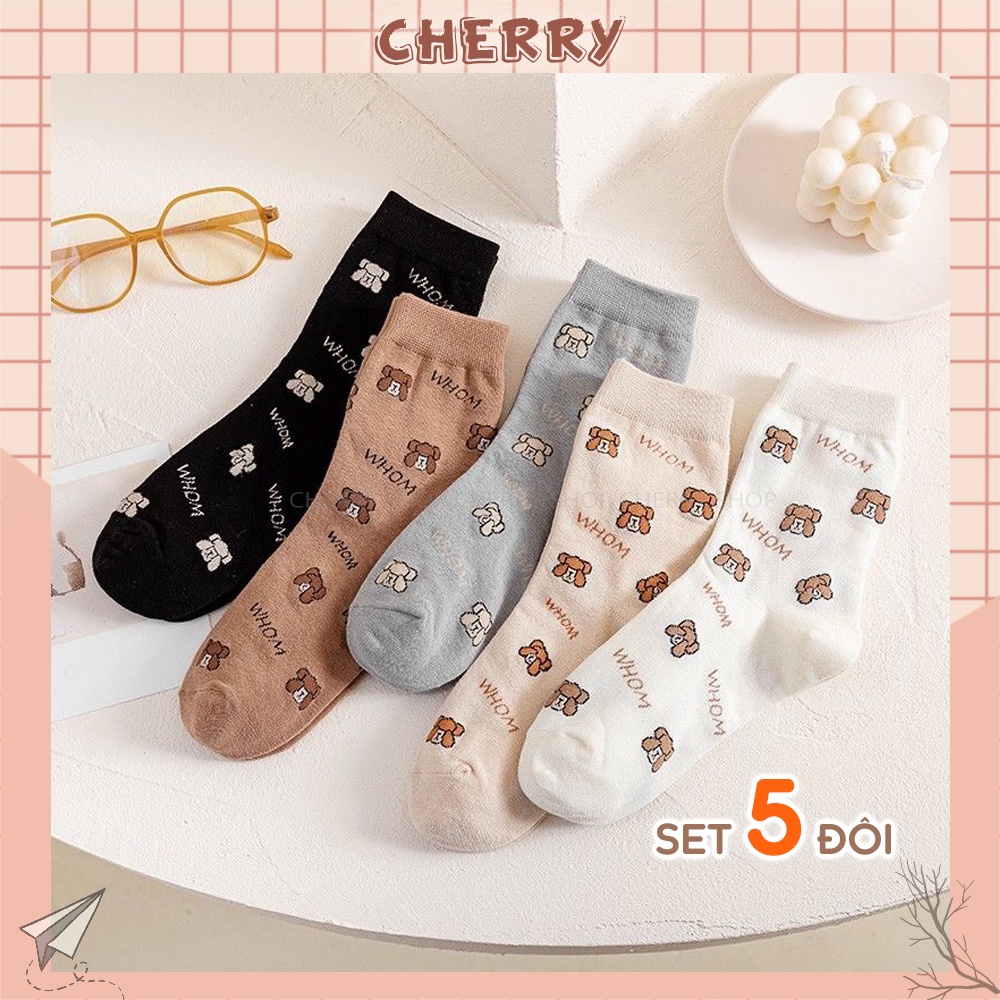 Tất Cổ Cao Hình Gấu, Tất Vớ Nữ Chất Liệu Cotton Co Giãn Bốn Chiều Thoáng Khi - Cherry Shop