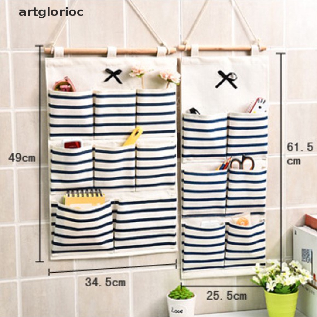Túi Vải Lanh Cotton 6 / 8 Ngăn Đựng Đồ Treo Tường Sắp Xếp Gọn Gàng Cho Nhà Tắm
