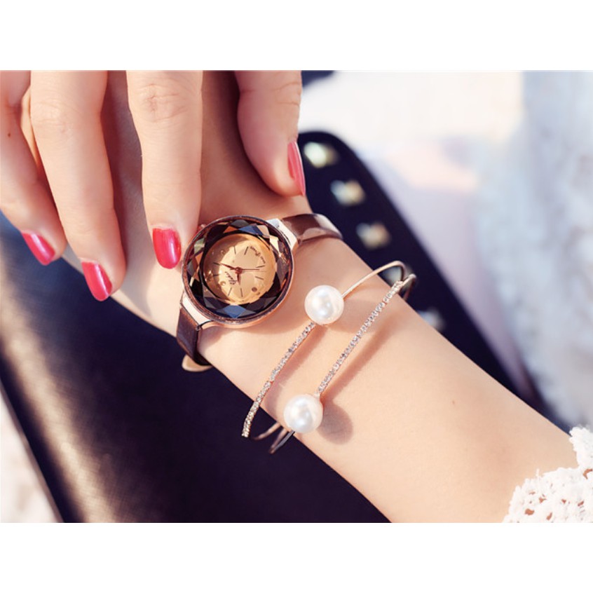 ĐỒNG HỒ NỮ DÂY DA YUHAO MẶT ĐÁ KIM CƯƠNG 3D SIÊU ĐẸP | BigBuy360 - bigbuy360.vn