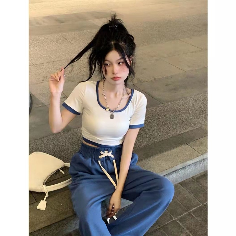 Set đồ COZOK gồm áo thun ngắn tay và quần dài ống rộng thời trang cho nữ