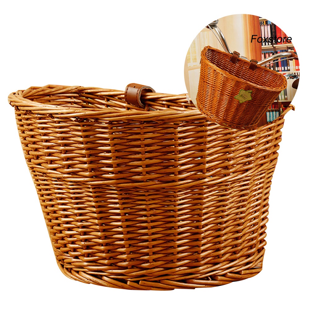 Giỏ gắn tay lái xe đạp kiểu đan mây đựng đồ tiện dụng