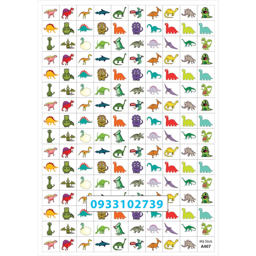 Sticker khen thưởng KHỦNG LONG 7k/ tờ A4 - 159 Stick - SP7