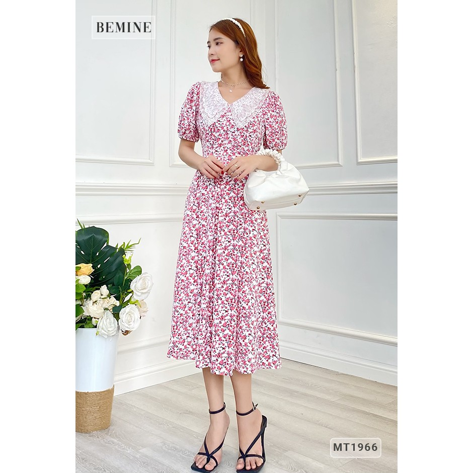 Đầm xòe hoa nhí tay bồng cổ ren BEMINE MT1966DO | BigBuy360 - bigbuy360.vn