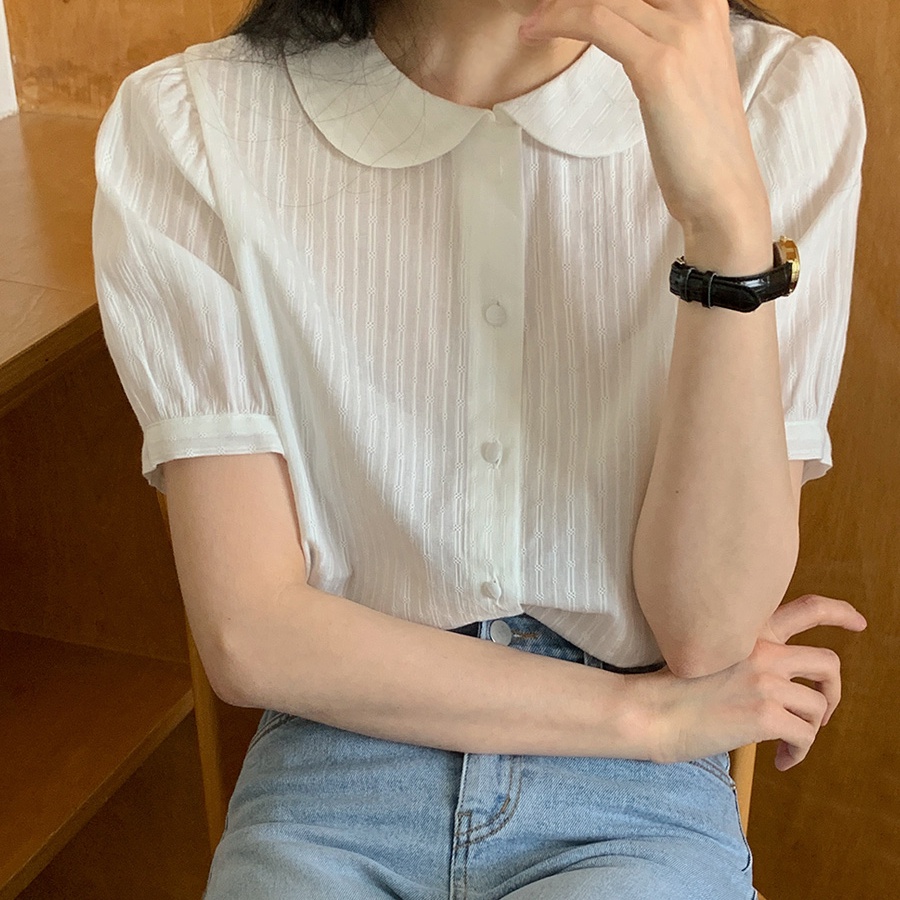 SUXI Áo Sơ Mi Tay Ngắn Dáng Rộng Cổ Búp Bê Màu Sắc Ngọt Ngào Thời Trang Mùa Hè Dành Cho Nữ