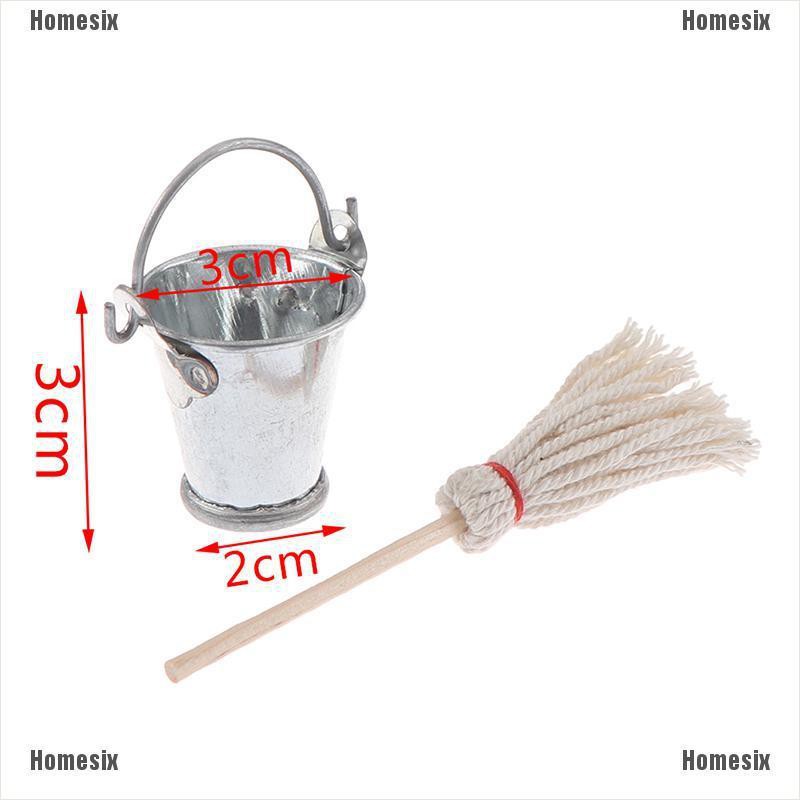 [HoMSI] 2 Pcs/Set Scale 1:12 Dollhouse Kitchen Garden Mop Bucket Creative Toys Gifts SUU