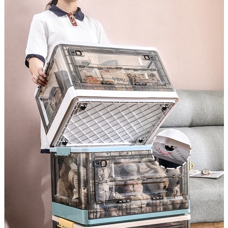 Hộp Đựng Đồ Lớn Trong Suốt Có Nắp và Bánh Xe Đựng Đồ Chơi, Quần Áo, Để Sau Xe OTO