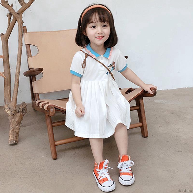 Đầm Bé Gái Tay Ngắn 1-6 Tuổi In Hoạt Tiết Hình Hoạt Hình