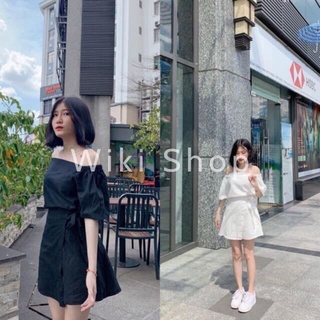 Set áo trễ vai chân váy thắt nơ điệu đà - Set áo trễ vai cá tính mix chân váy ngắn cạp chun freesize cực xinh C112