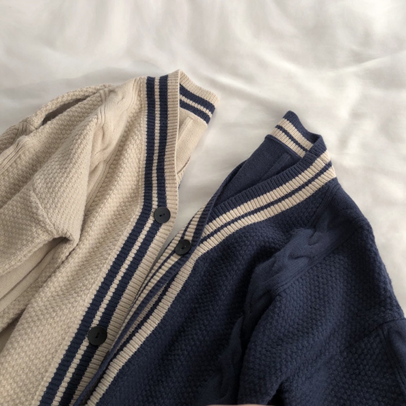 SUXI Áo khoác cardigan dệt kim tay dài cổ chữ V phong cách mùa thu Hàn Quốc thanh lịch cho nữ