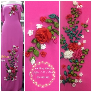 Vải áo dài chiffon thêu ruy băng ( ảnh thật)