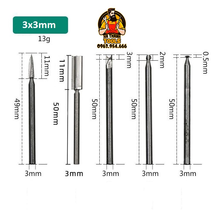 Bộ 5 mũi chạm khắc làm gỗ lũa mini trục 3mm