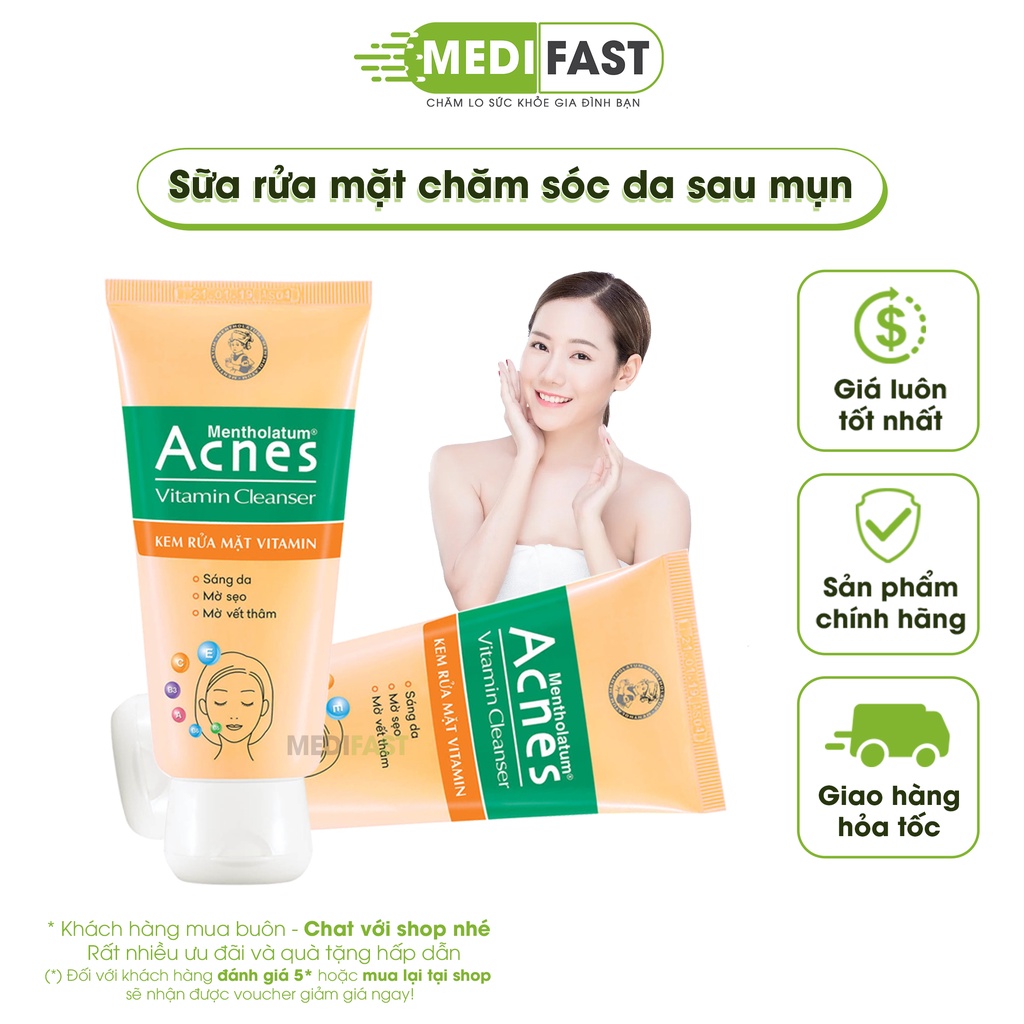 Sữa rửa mặt Vitamin - Acnes Vitamin Cleanser 100g - Giúp sáng da, mờ sẹo, mờ vết thâm - Kem rửa mặt trắng da