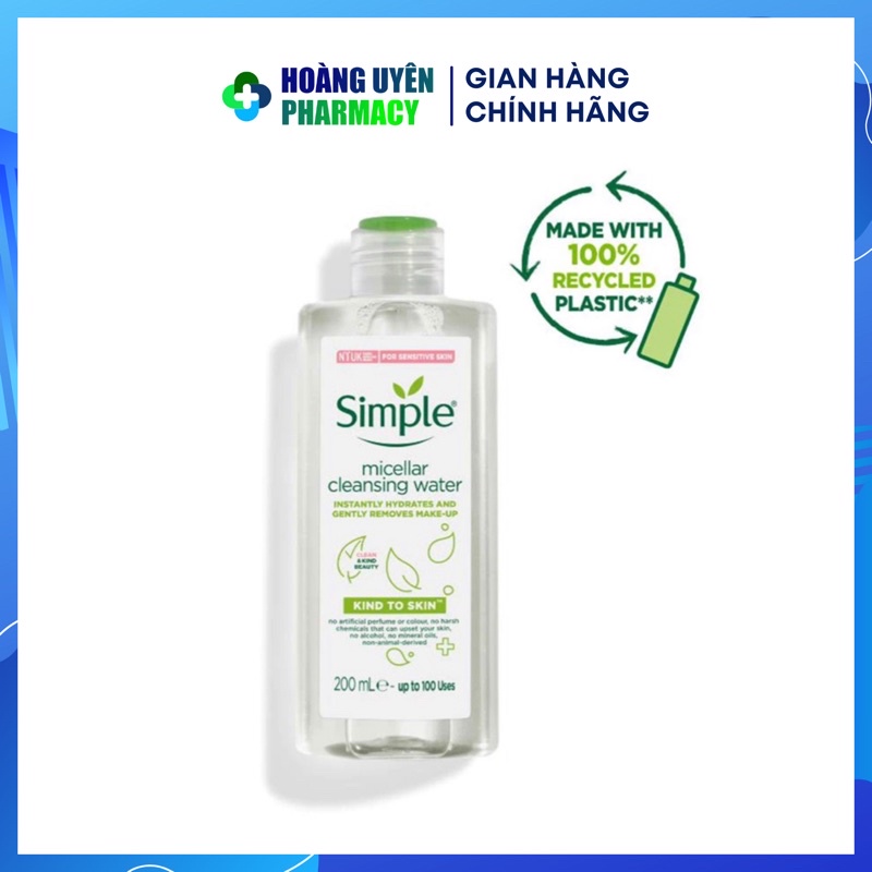 Nước tẩy trang Simple micellar cleansing water 200ml