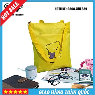 Túi tote, túi vải canvas, vải bố hàn quốc phối hình con gấu thời trang hàn quốc