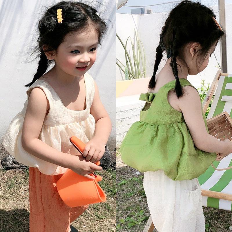 Áo Hai Dây Hở Lưng Đính Nơ Phong Cách Hàn Quốc Thời Trang Mùa Hè Cho Bé Gái