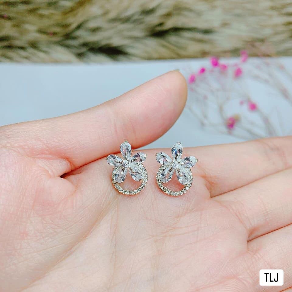 Bông tai thời trang bạc ta mẫu hoa vòng chốt thẳng - Bông tai bạc bibi