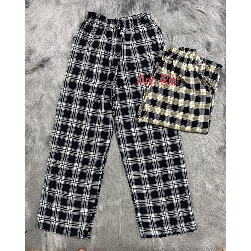 [Rẻ Vô Địch] Quần Kẻ Sọc Caro dáng suông ống rộng Phong Cách Hàn Quốc