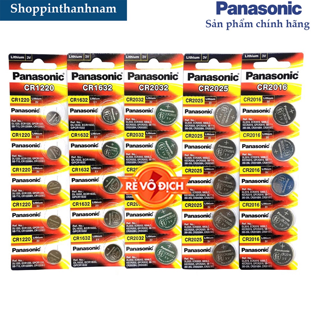 Vỉ 5 viên Pin Panasonic CR2032 / CR1632 / CR2025 / CR1220 / CR1620 / CR2016 / CR1616 / CR2450 chính hãng