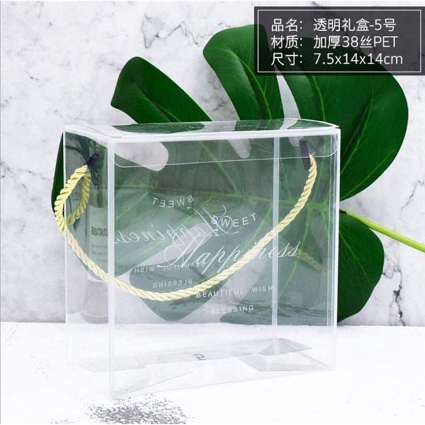 Hộp mica có dây xách Happiness trắng