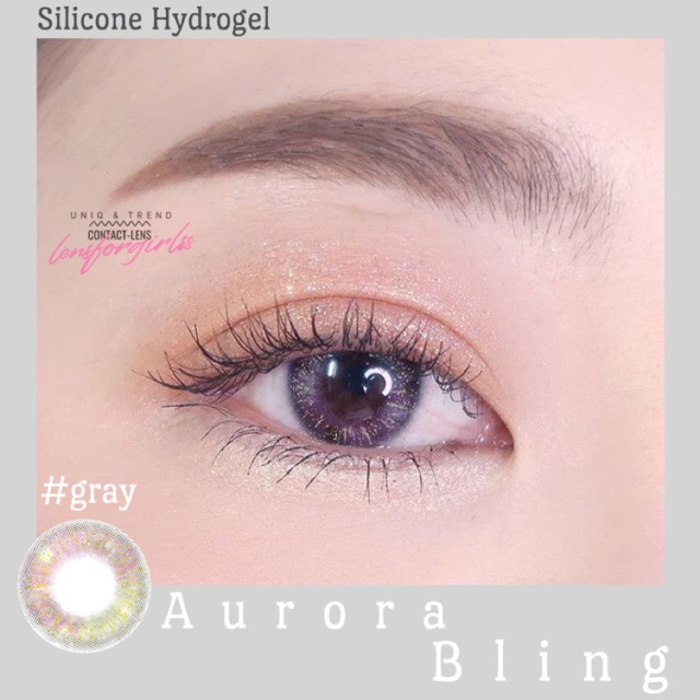 <Sẵn cận lệch 3-5 độ> Kính áp tròng AURORA BLING GRAY - SILICONE HYDROGEL của Lenstown (Hsd 1 tháng)