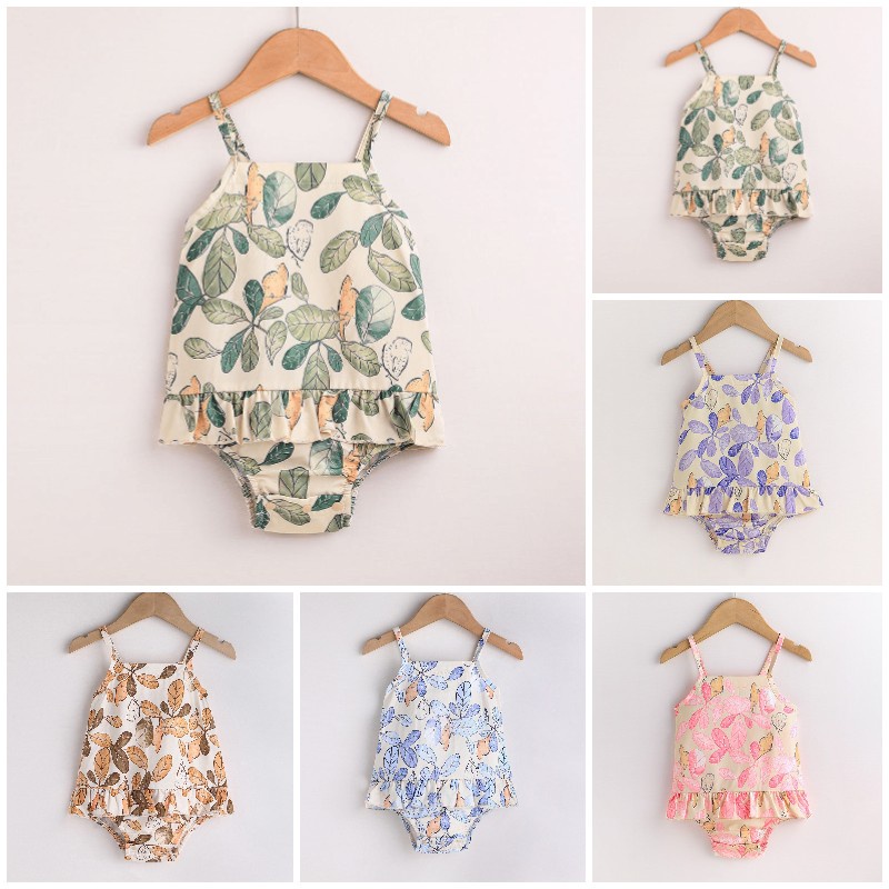 Body bé gái đồ sơ sinh từ 0 đến 24 tháng bodysuit liền thân mùa hè hai dây quần áo cho bé trẻ em