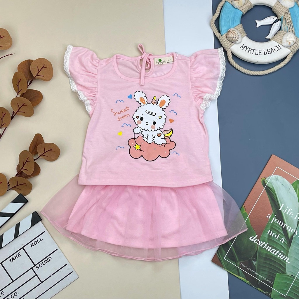 🚨🚨 GIÁ TỐT 👦🏻 Bộ chân váy hình chú cừu xinh yêu, dáng áo cánh tiên, kết hợp chân váy ren. . [A5]