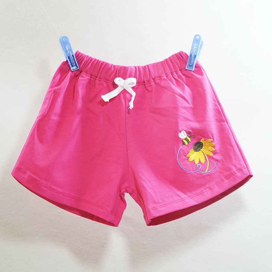 Quần short thun bé gái thêu hoa mùa hè