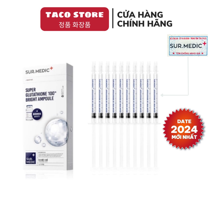 10 Ống Tinh Chất Hỗ Trợ Mờ Thâm Trắng Da Sur Medic Super Glutathione100