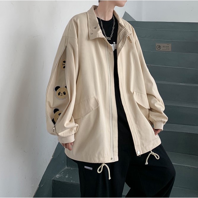 Áo bomber nam bigsize thời trang ulzzang hàn quốc, áo khoác nam bóng chày tay cách điệu gấu trúc đi chơi đi học unisex