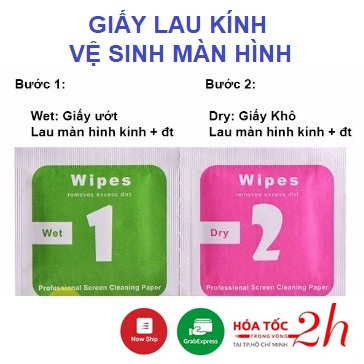 [1k] Giấy lau vệ sinh màn hình điện thoại, giấy lau bụi dán kính cường lực, 1 bộ 2 miếng khô và ướt