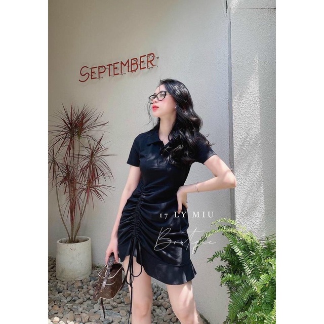 Váy đầm nữ cổ sơ mi đuôi cá rút dây hông năng động