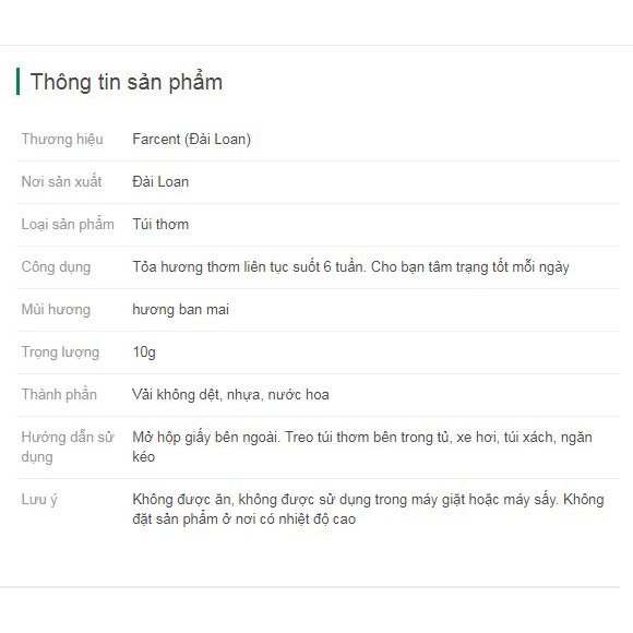 Túi thơm Farcent hương thơm nhẹ nhàng 10g chính hãng