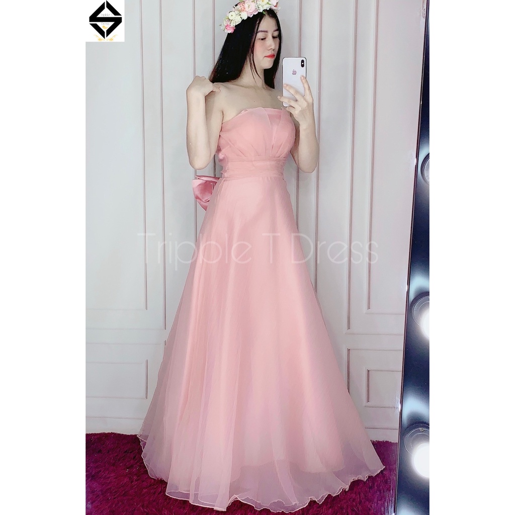 Đầm maxi dự tiệc mặc cưới cúp ngực nơ lưng TRIPBLE T DRESS - size M/L (kèm ảnh/video thật) MS305V